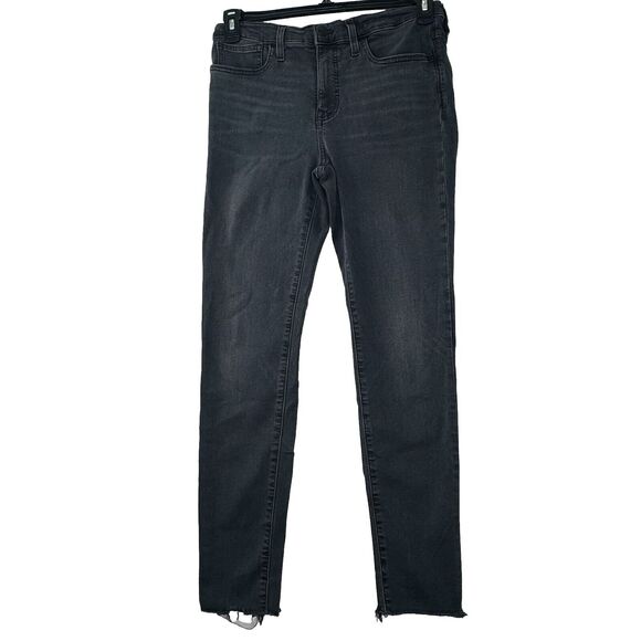 Madewell Women's Size 30 Mid-Rise Skinny Black Wash Jeans Stretch Raw Hem‎ Ankle - Picture 1 of 13